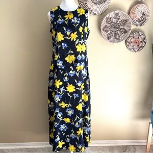 Coldwater Creek Vintage 2 Piece Blue Top Long Flowy Maxi Skirt w Yellow Flowers